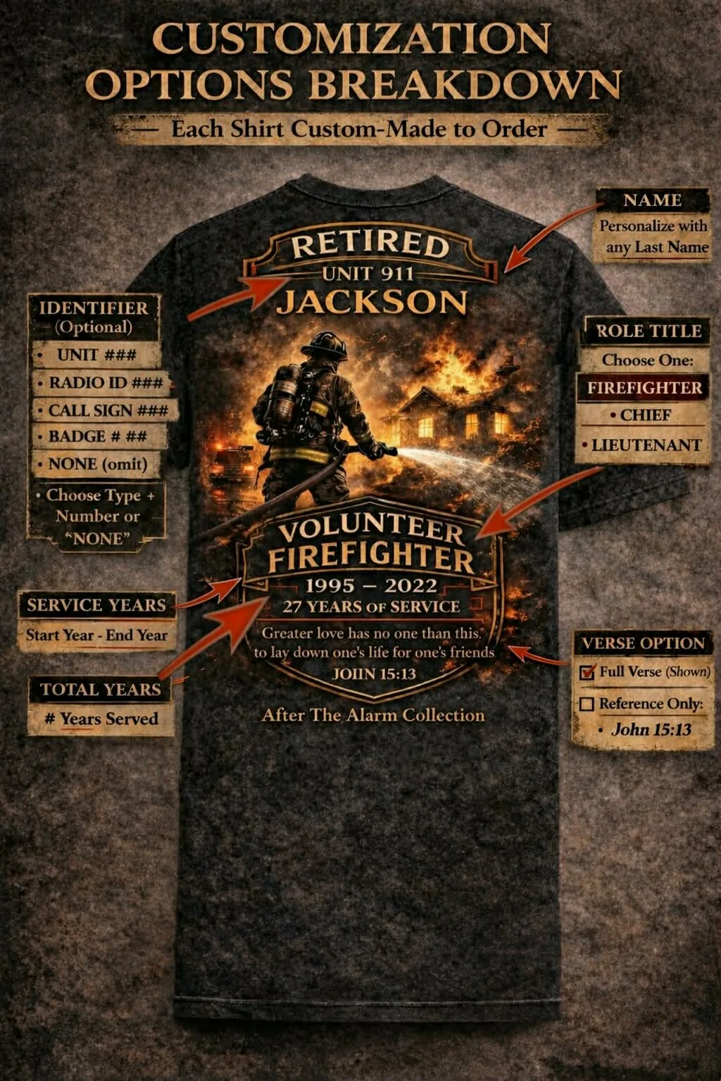 Volunteer Firefighter Shirt Customization Details